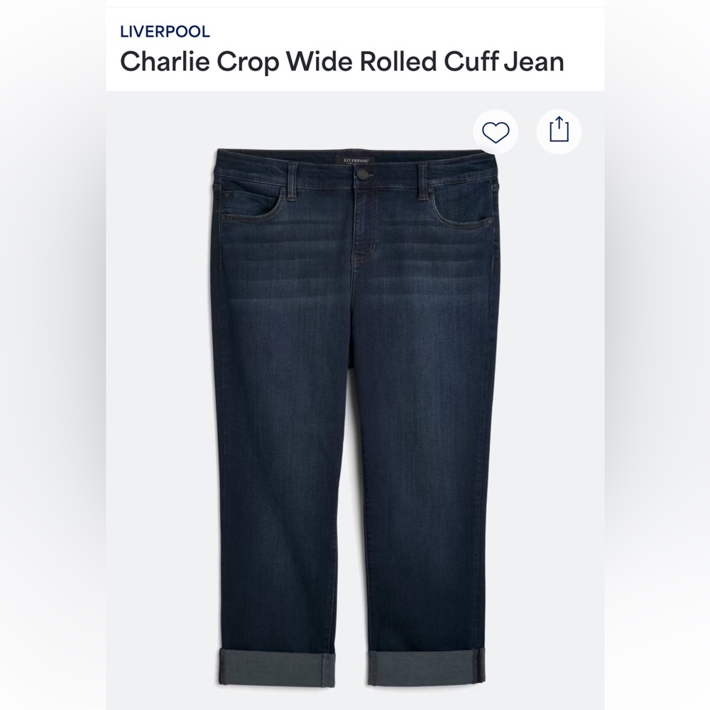 Liverpool Charlie Crop Wide Rolled Cuff Dark Blue Jeans NWT